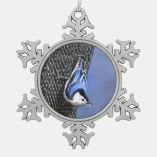 Weißreißer Nuthatch Malerei Original Vogelkunst Schneeflocken Zinn-Ornament