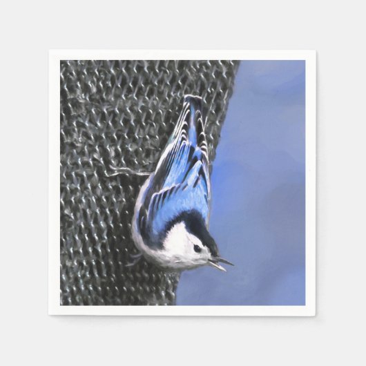 Weißreißer Nuthatch Malerei Original Vogelkunst Serviette (Vorderseite)