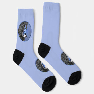 Weißreißer Nuthatch Malerei Original Vogelkunst Socken