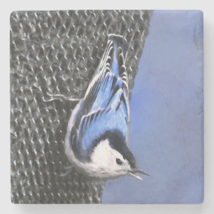 Weißreißer Nuthatch Malerei Original Vogelkunst Steinuntersetzer
