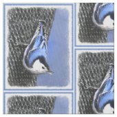 Weißreißer Nuthatch Malerei Original Vogelkunst Stoff (Nahaufnahme)