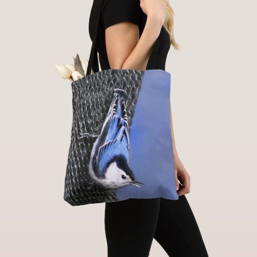 Weißreißer Nuthatch Malerei Original Vogelkunst Tasche (Von Nahem)