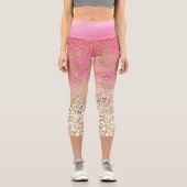 Weißrosa Aquarellfarben Gold Glave Leopard Print Capri Leggings (Vorderseite)
