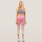 Weißrosa Aquarellfarben Gold Glave Leopard Print Capri Leggings (Vorderseite)