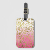 Weißrosa Aquarellfarben Gold Glave Leopard Print Gepäckanhänger (Vorderseite Vertikal)