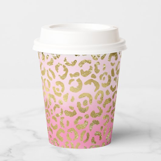 Weißrosa Aquarellfarben Gold Glave Leopard Print Pappbecher (Vorderseite)