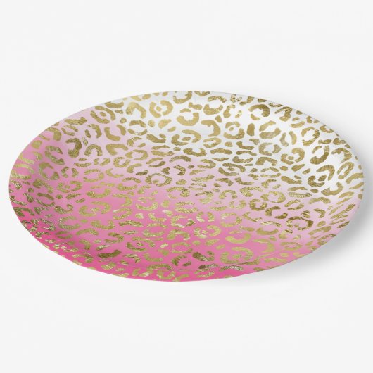 Weißrosa Aquarellfarben Gold Glave Leopard Print Pappteller (Schrägansicht)