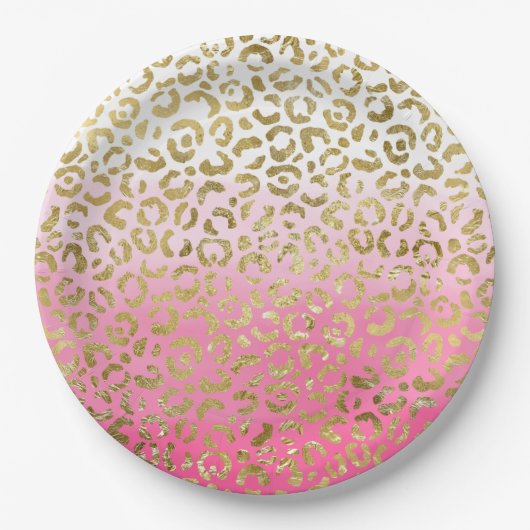Weißrosa Aquarellfarben Gold Glave Leopard Print Pappteller (Vorderseite)