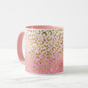 Weißrosa Aquarellfarben Gold Glave Leopard Print Tasse