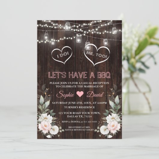 Weißrosa Blume String Lights Stall I DO GRILLEN Einladung (Stehend Vorderseite)