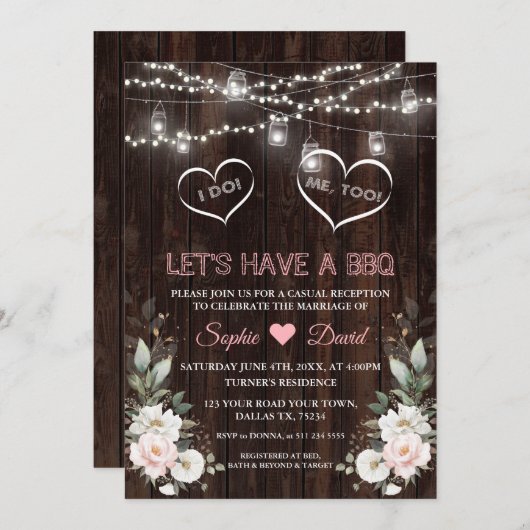 Weißrosa Blume String Lights Stall I DO GRILLEN Einladung (Vorne/Hinten)