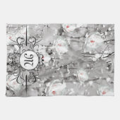 Weißrosa Blume Winterblumengrau Geschirrtuch (Horizontal)