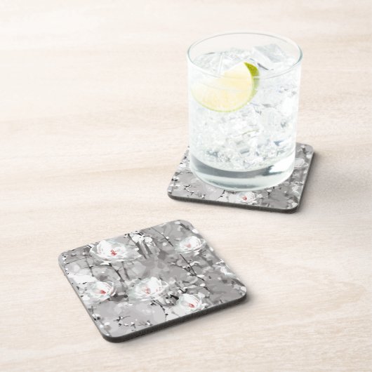 Weißrosa Blume Winterblumengrau Getränkeuntersetzer (Rechte Seite)