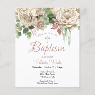 Weißrosa Blumenbudget Taufe Flyer