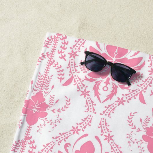 Weißrosa Damastmuster Strandtuch (Beispiel)