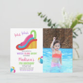 Weißrosa Foto Wasserrutsche Geburtstagseinladungen Einladung (Stehend Vorderseite)