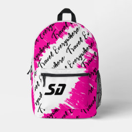 Weißrosa gebürstetes Schwarz mit Initialen Bedruckter Rucksack