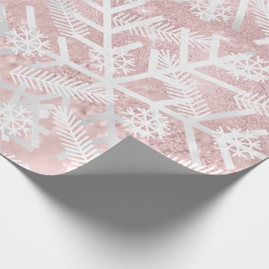 Weißrosa Glitzer Weihnachtsfeiertag Snowflake Joy Geschenkpapier (Ecke)