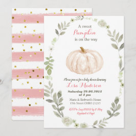 Weißrosa Goldpuffer-Babydusche Einladung