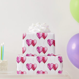 Weißrosa Herzballoons Geburtstag Geschenkpapier