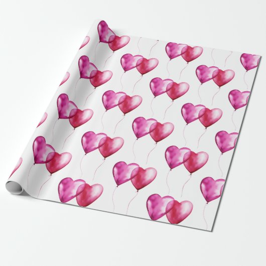 Weißrosa Herzballoons Geburtstag Geschenkpapier (Ungerollt)