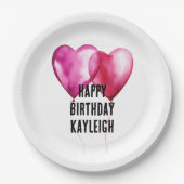 Weißrosa Herzballoons Geburtstag Pappteller (Vorderseite)