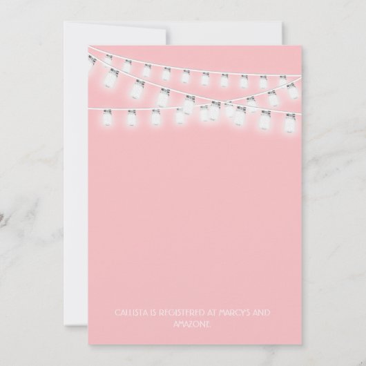 Weißrosa Mason Jar String Lights Brautparty Einladung (Rückseite)