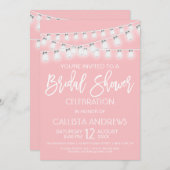 Weißrosa Mason Jar String Lights Brautparty Einladung (Vorne/Hinten)