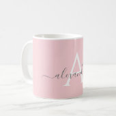 Weißrosa Name Initial Monogram Elegant Script Kaffeetasse (Vorderseite Links)