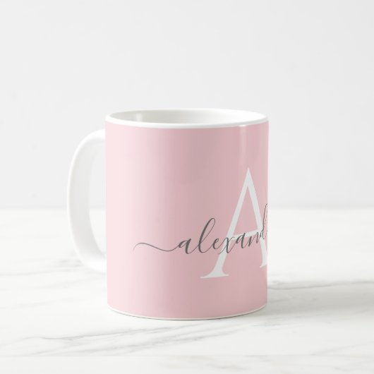 Weißrosa Name Initial Monogram Elegant Script Kaffeetasse (Vorderseite Links)