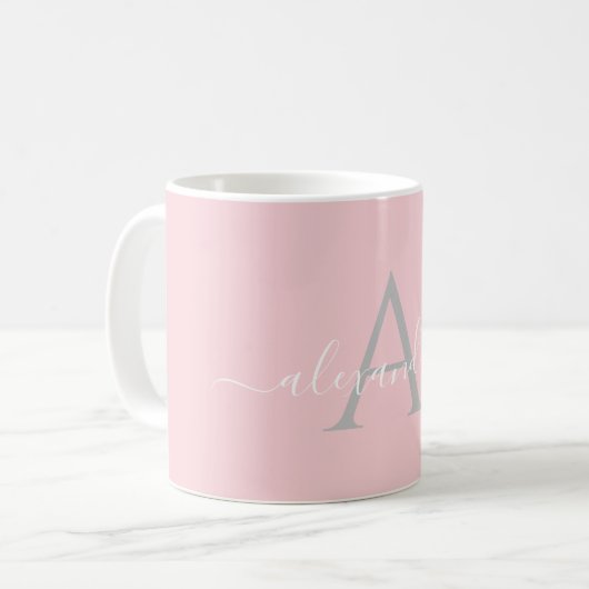 Weißrosa Name Initial Monogram Elegant Script Kaffeetasse (Vorderseite Links)