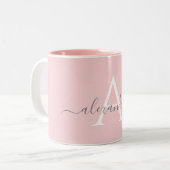 Weißrosa Name Initial Monogram Elegant Script Zweifarbige Tasse (Vorderseite Links)