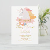 Weißrosa orange goldfarbenes Einhorn Blütendusche Einladung (Stehend Vorderseite)