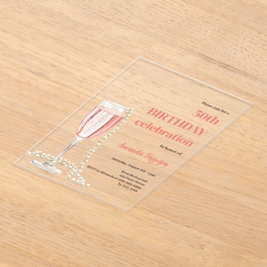 Weißrosa Perlen zum Geburtstag klar Acryleinladungen (Ablage )