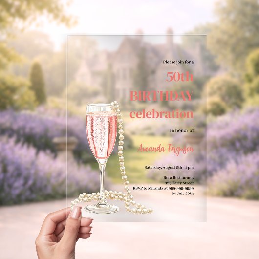 Weißrosa Perlen zum Geburtstag klar Acryleinladungen