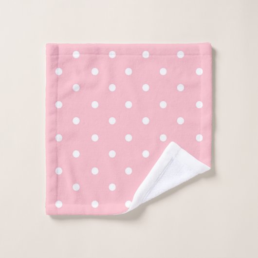Weißrosa Polka Dot Badetuch Set (Waschlappen)