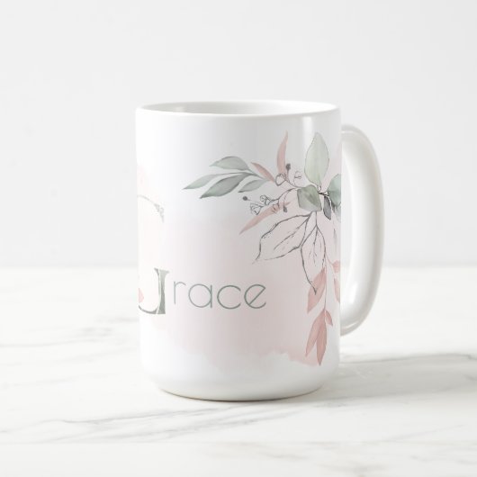 Weißrosa Rose Monogramm Buchstaben G Kaffeetasse (VorderseiteRechts)