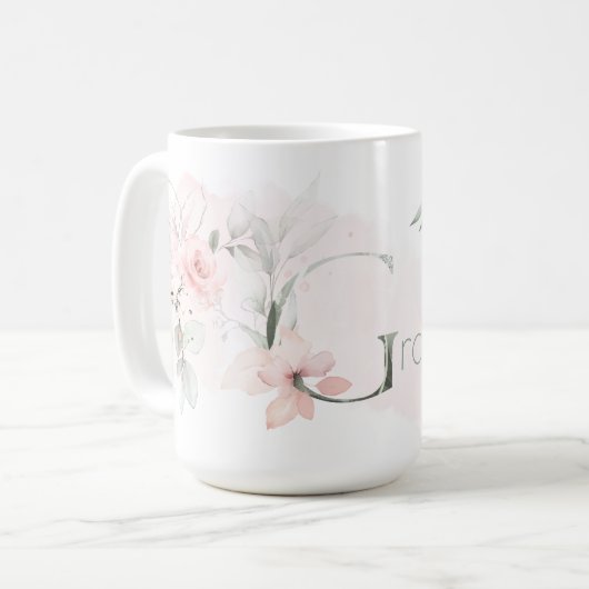 Weißrosa Rose Monogramm Buchstaben G Kaffeetasse (Vorderseite Links)