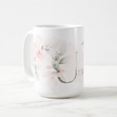 Weißrosa Rose Monogramm Buchstaben U Kaffeetasse (Vorderseite Links)