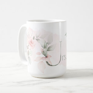Weißrosa Rose Monogramm Buchstaben U Kaffeetasse