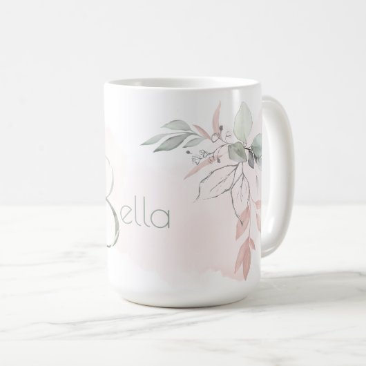 Weißrosa Rosenmonogramm Buchstaben B Kaffeetasse (VorderseiteRechts)
