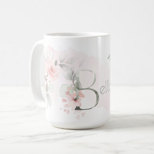 Weißrosa Rosenmonogramm Buchstaben B Kaffeetasse