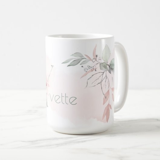 Weißrosa Rosenmonogramm Kaffeetasse (VorderseiteRechts)