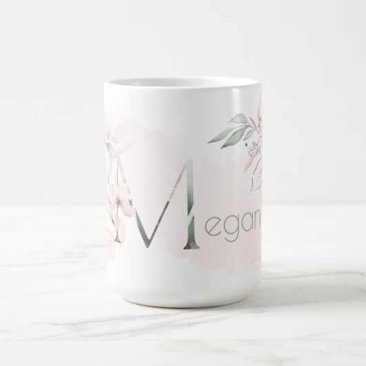 Weißrosa Rosenmonogramm Kaffeetasse (Mittel)