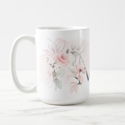 Weißrosa Rosenmonogramm Kaffeetasse (Links)