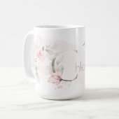 Weißrosa Rosenmonogramm Kaffeetasse (Vorderseite Links)