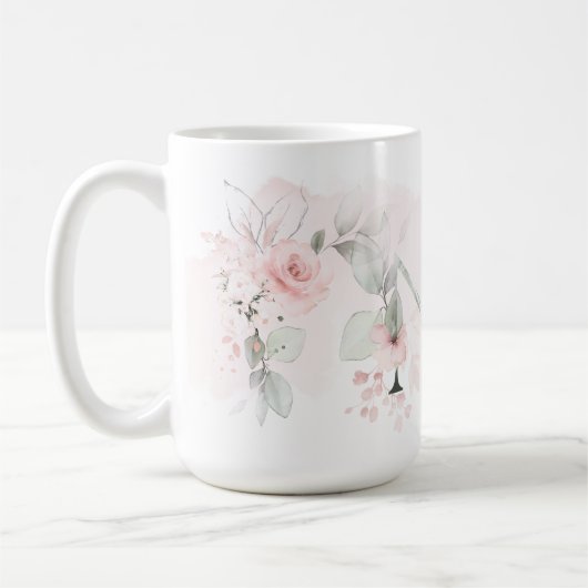 Weißrosa Rosenmonogramm Kaffeetasse (Links)