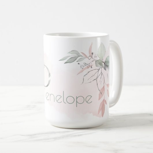 Weißrosa Rosenmonogramm Kaffeetasse (VorderseiteRechts)