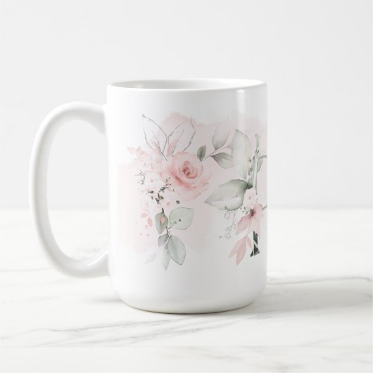 Weißrosa Rosenmonogramm Kaffeetasse (Links)