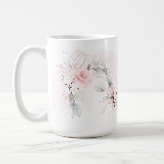 Weißrosa Rosenmonogramm Kaffeetasse (Links)